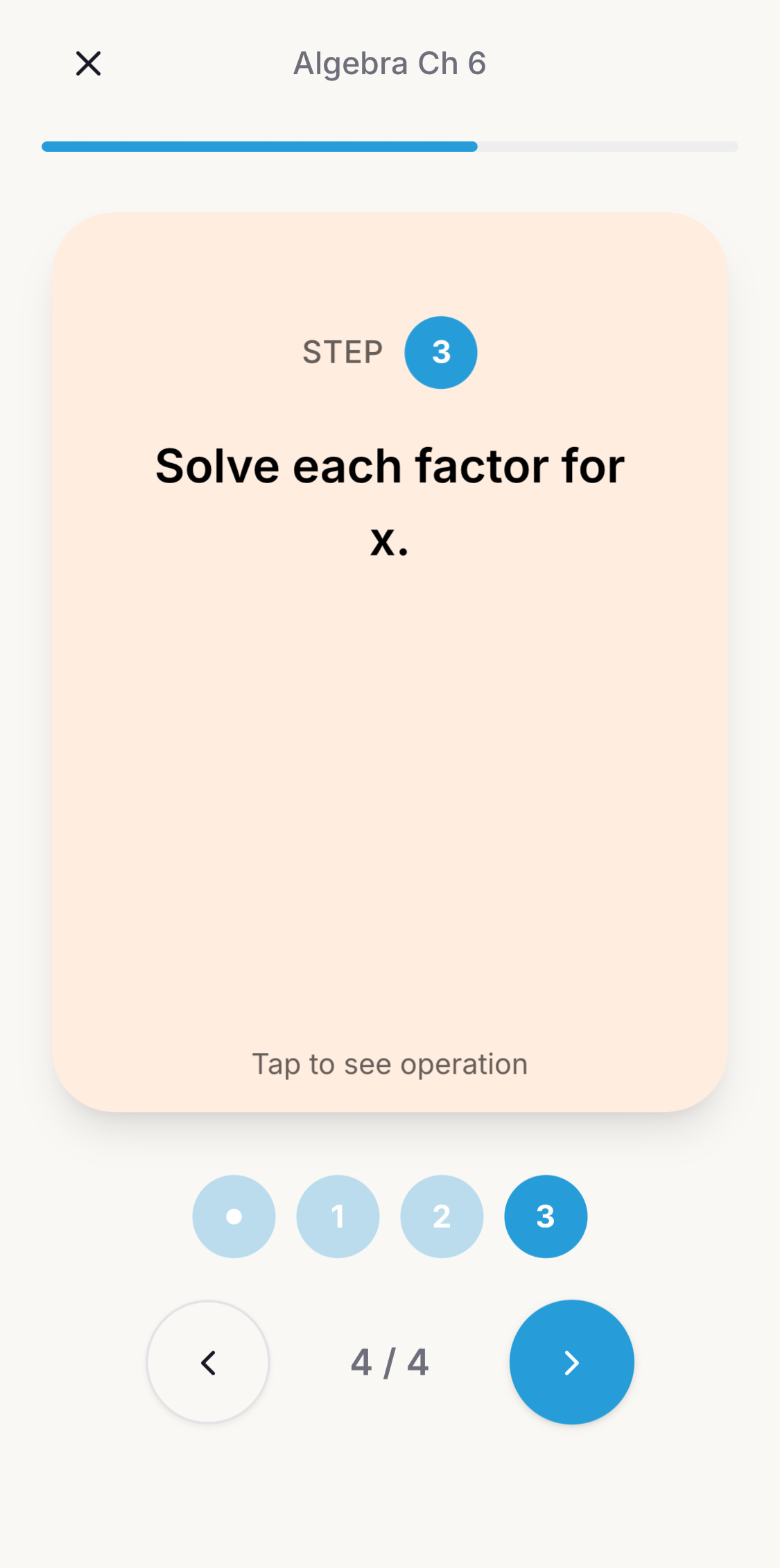 Algebra equation flashcard step 7