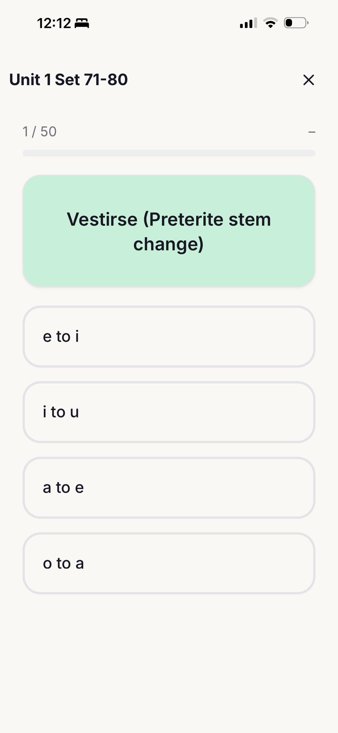 Quiz: Vestirse preterite stem change, Spanish